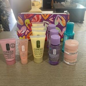Clinique travel size skin care 12 PCs with pouch